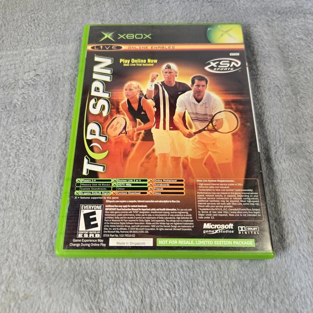 NCAA Football 2005 / Top Spin Xbox Combo Disc Original Microsoft 2004 2-n-1 Game